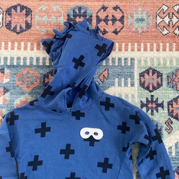 Beau Loves dino hooded sweatshirt blue black Swiss cross plus sign 3T - Picture 2 of 10